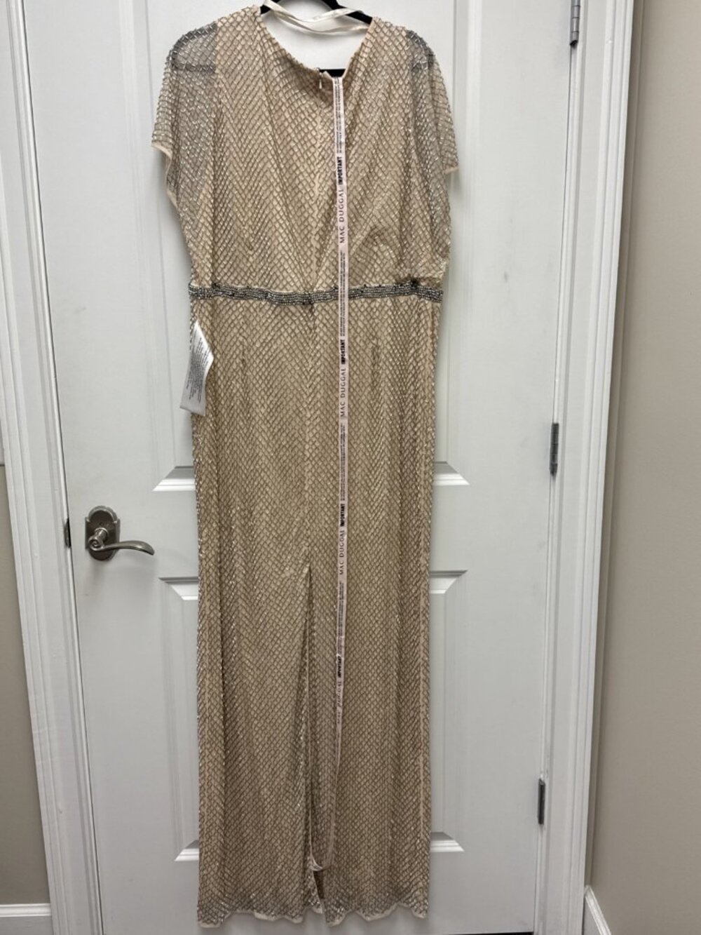 Mac Duggal Plus Size 20 Beige 93994 Beaded Wrap Short Sleeve Formal Gown Dress - Picture 6 of 10